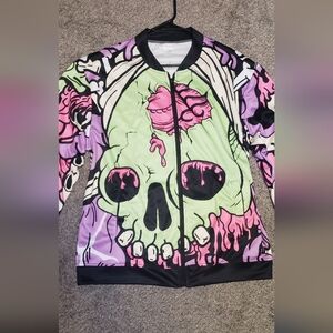 Graphic Skull Bomber Jacket - Pink, Lime & Black